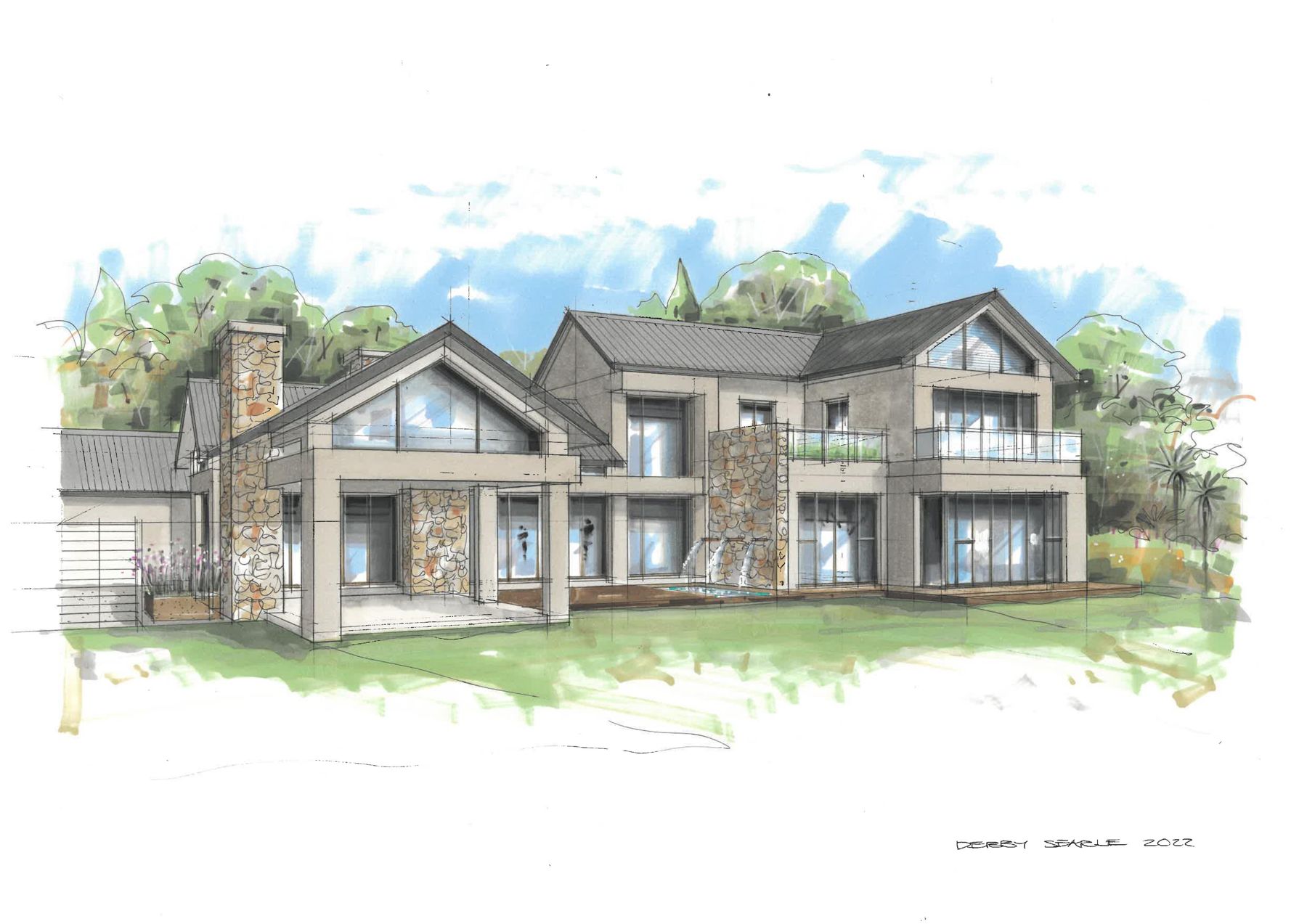 Hand-drawn artist's impression of the new house in Hartbeespoort by Debby Searle